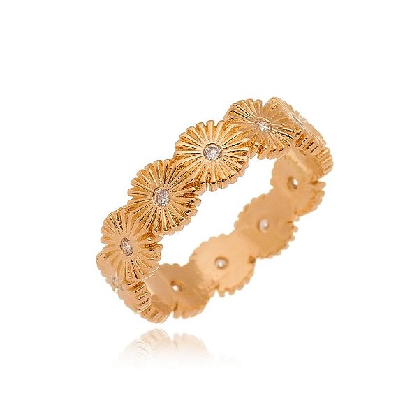 Anel flores folheado a ouro 18k