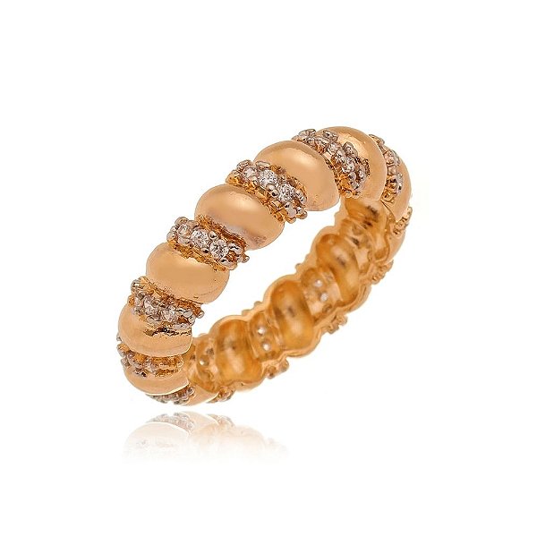 Anel com zircônias folheado a ouro 18k
