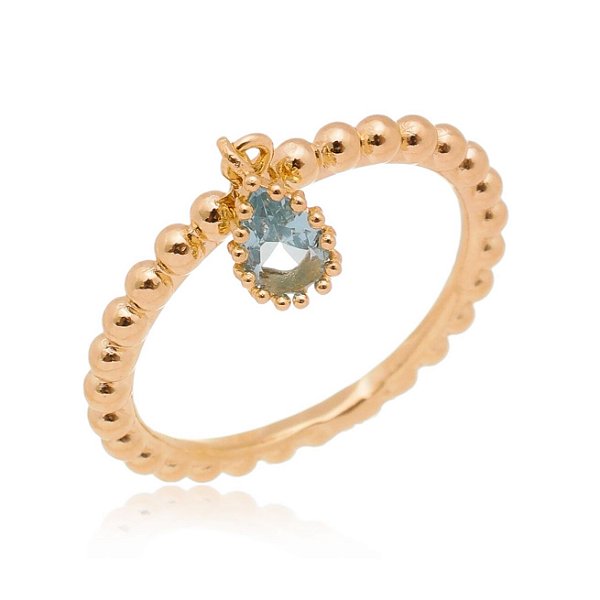 Anel pedra azul folheado a ouro 18k