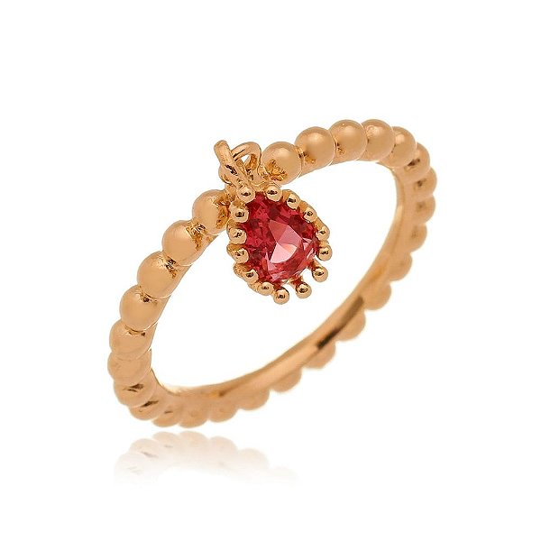 Anel pedra vermelha folheado a ouro 18k