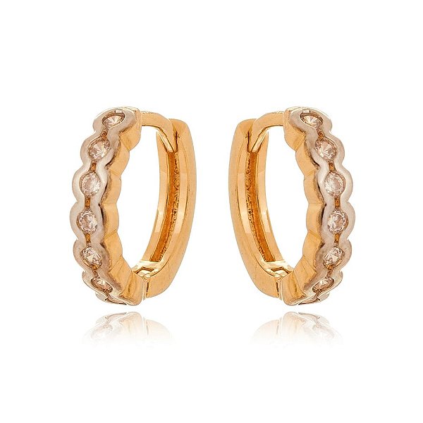 Argola com zircônia e Ródio folheada a ouro 18k