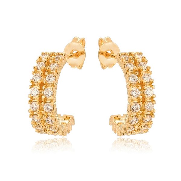 Argola com zircônias folheada a ouro 18k