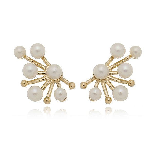 Brinco pérola sintética folheado a ouro 18k