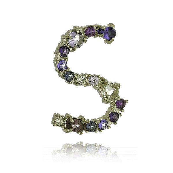 Pingente letra com zircônias coloridas folheado a ouro 18k