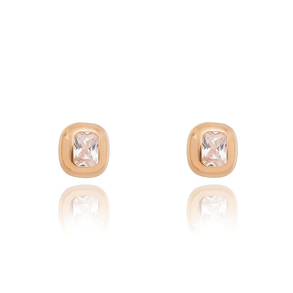 Brinco quadrado pedra branca folheado a ouro 18k