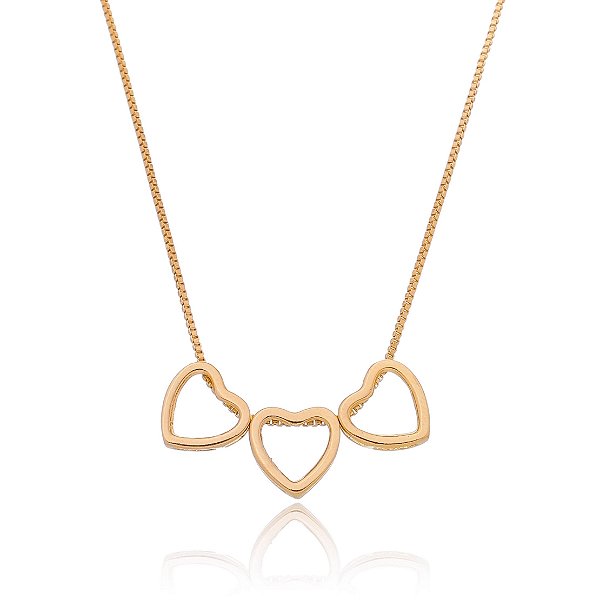 Gargantilha corações vazados folheada a ouro 18k