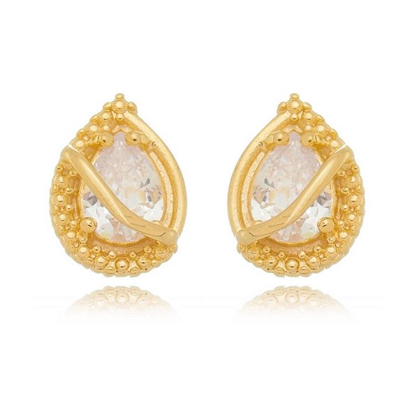 Brinco gota com zircônia folheado a ouro 18k