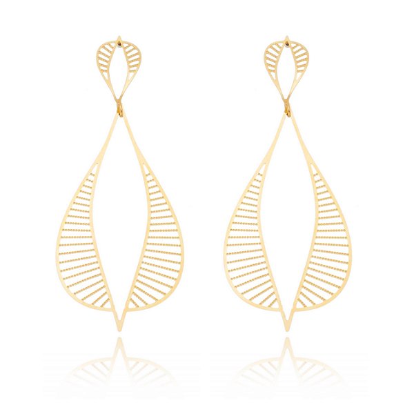 Brinco gota fitas folheado a ouro 18k