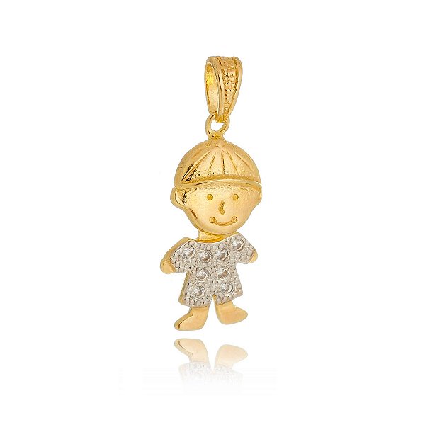 Pingente menino com zircônias folhedo a ouro 18k