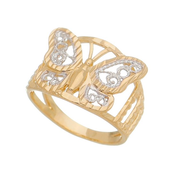 Anel borboleta folheado a ouro 18k