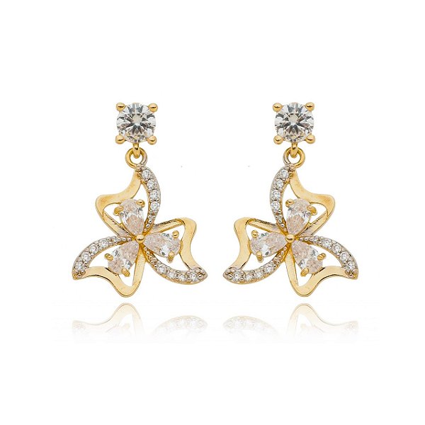 Brinco cravejado com zircônias folheado a ouro 18k