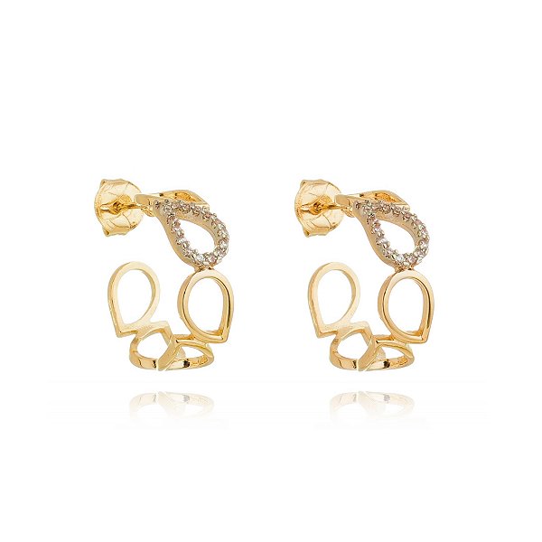 Argola gotas com zircônias folheada a ouro 18k