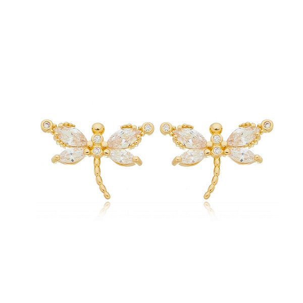 Brinco libélula folheado a ouro 18k