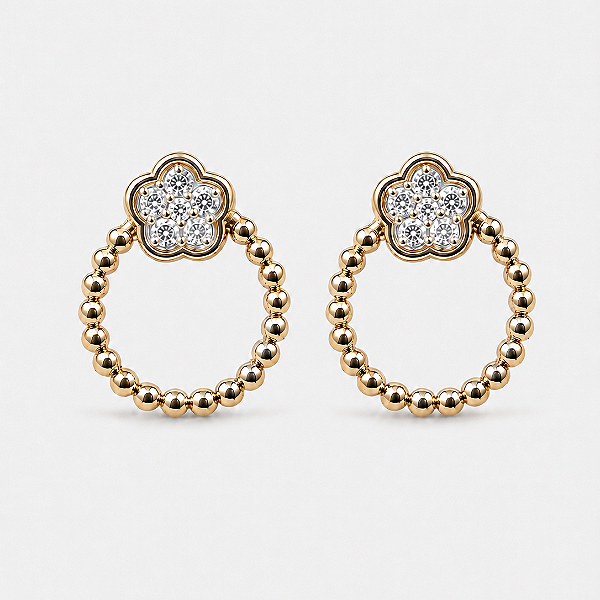 Brinco flor com zircônias folheado a ouro 18k