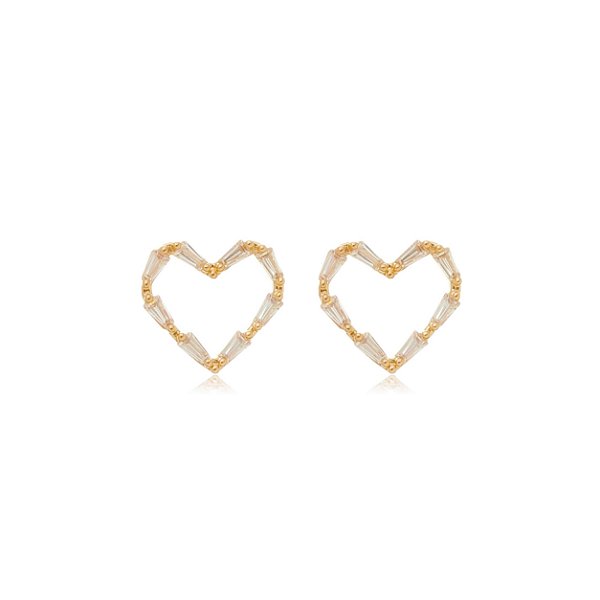 Brinco coração com zircônias folheado a ouro 18k