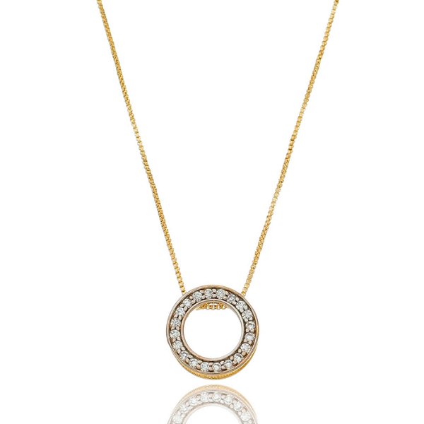 GARGANTILHA CÍRCULO CRAVEJADO COM ZIRCÔNIA FOLHEADO OURO 18K