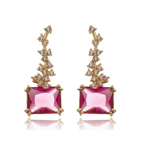 Brinco com zircônias folheado a ouro 18k