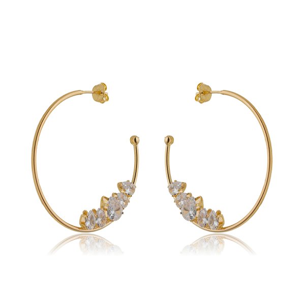 Argola com gotas de zircônias folheada a ouro 18k