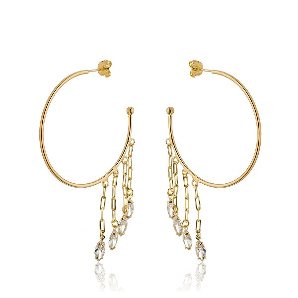 Argola com corrente e zircônias folheada a ouro 18k