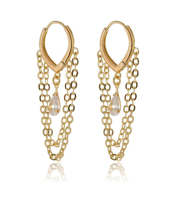 Argola com gota de zircônia folheada a ouro 18k