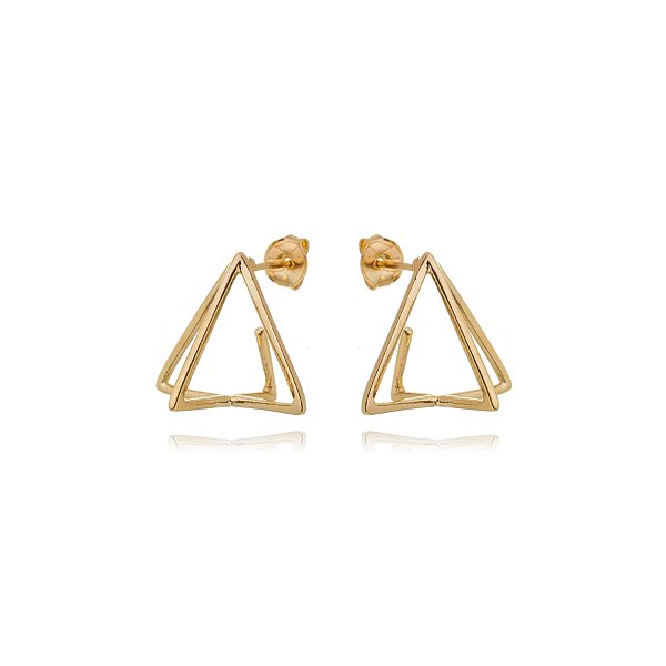 Brinco triângulo 3D folheado a ouro 18k