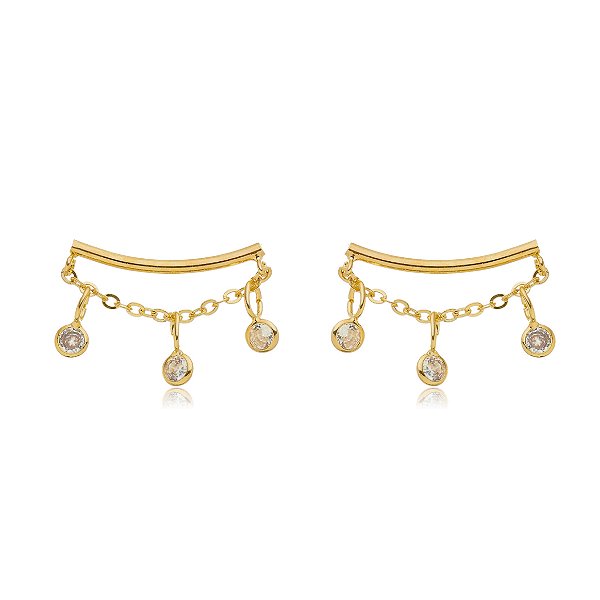 Brinco com correntes e zircônias folheado a ouro 18k