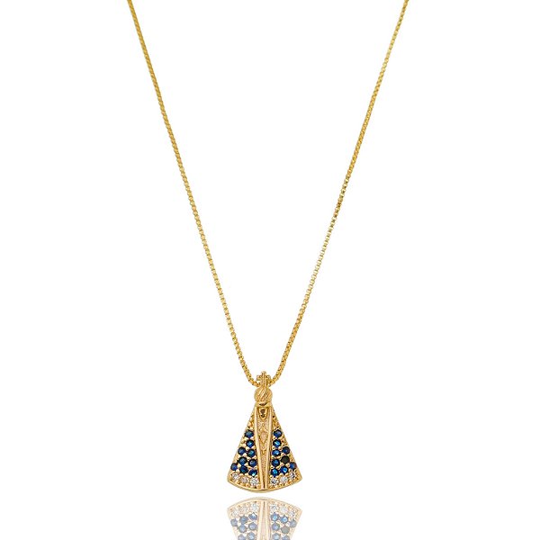 Gargantilha Nossa Sra. Aparecida com zircônias folheada a ouro 18k