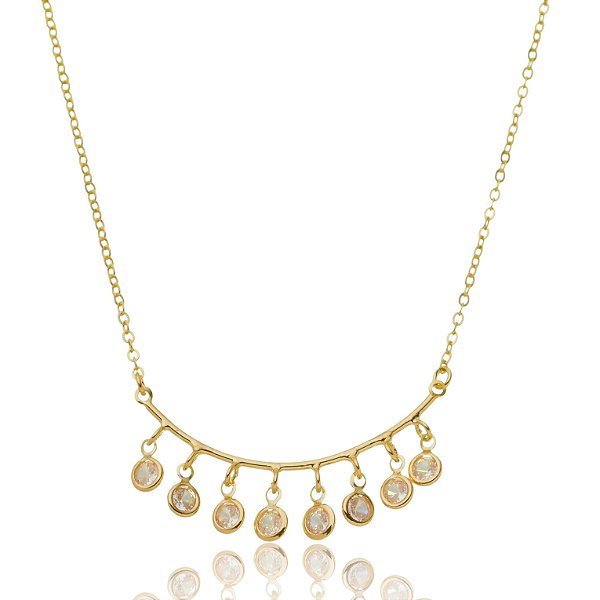 GARGANTILHA ZIRCÔNIAS SUSPENSAS POR ARCO FOLHEADO OURO 18K