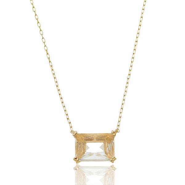 Gargantilha zircônia retangular folheada a ouro 18k