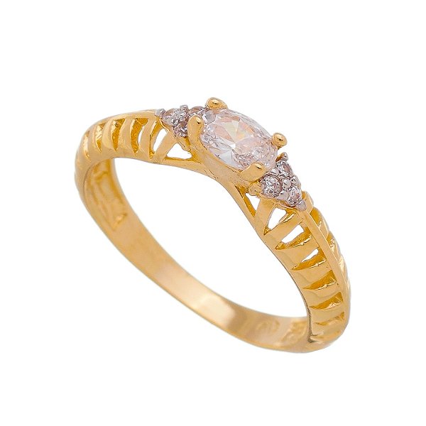 Anel solitário com zircônia folheado a ouro 18k