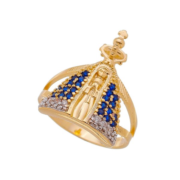 Anel Nossa Sra. Aparecida com zircônias folheado a ouro 18k