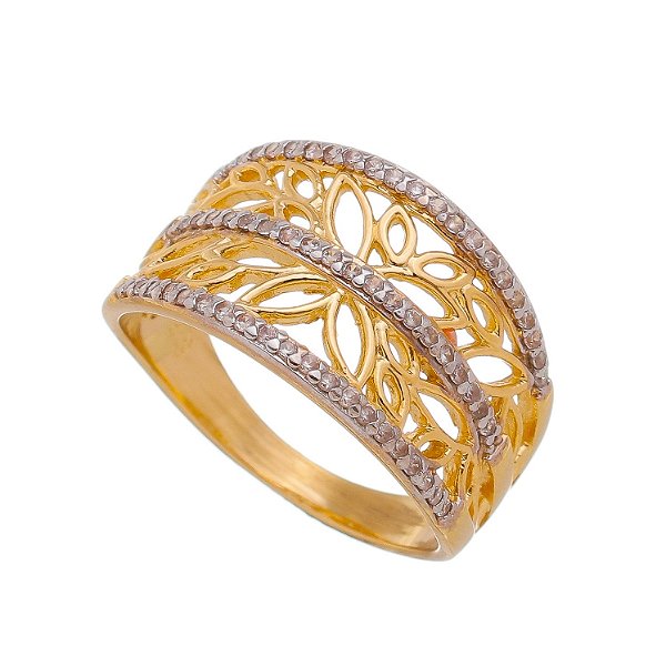 Anel largo com pétalas folheado a ouro 18k