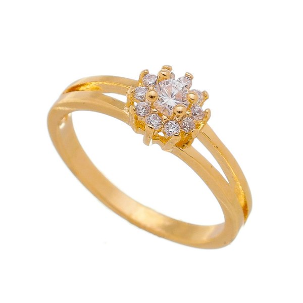 Anel flor com zircônia folheado a ouro 18k