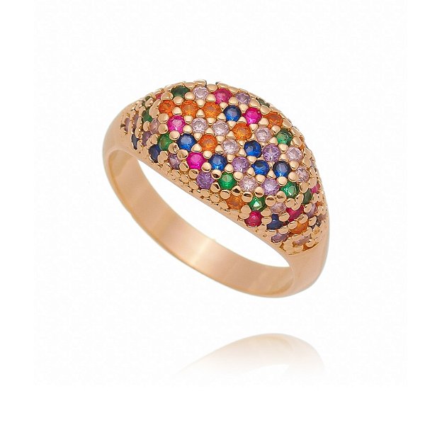 Anel para dedinho cravejado com zircônias folheado a ouro 18k