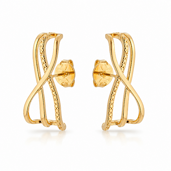 Brinco ondas folheado a ouro 18k