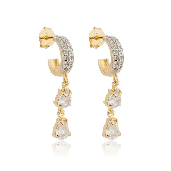 Argola com gotas zircônias folheada a ouro 18k