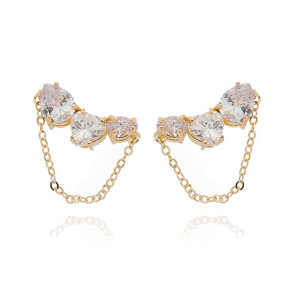 Brinco com zircônias folheado a ouro 18k