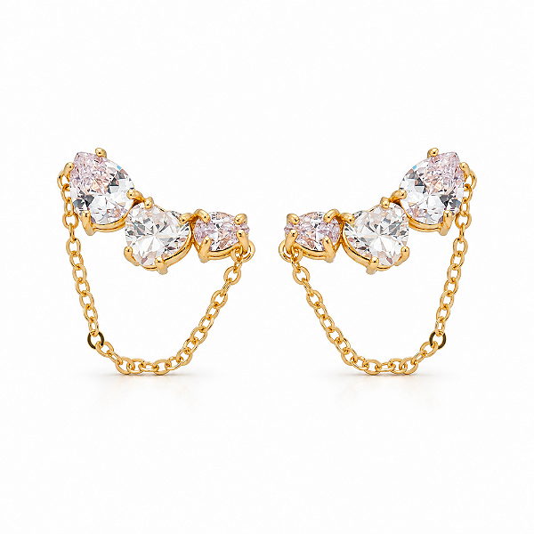 Brinco com zircônias folheado a ouro 18k