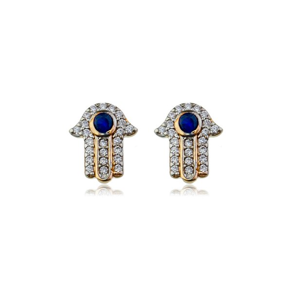 Brinco mão e Hamsa com zircônias folheado a ouro 18k