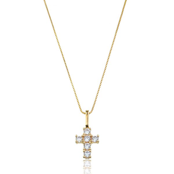 Gargantilha cruz pequena folheada a ouro 18k