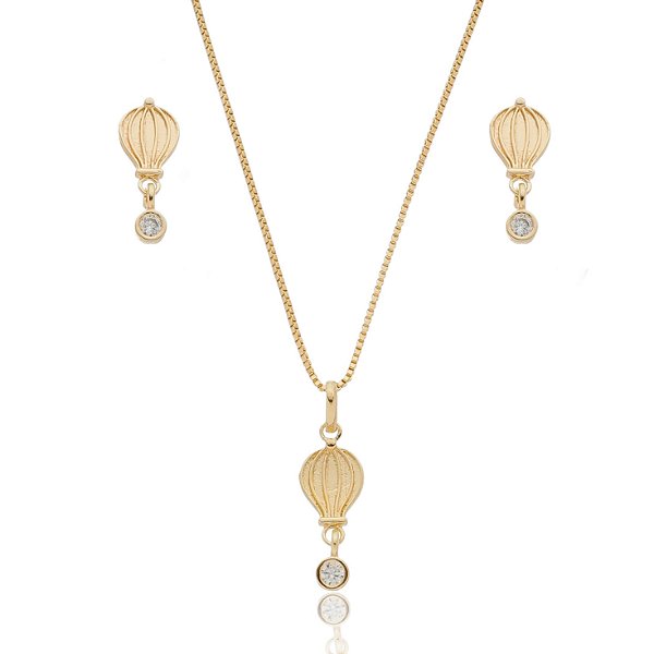 Conjunto balão infantil folheado a ouro 18k