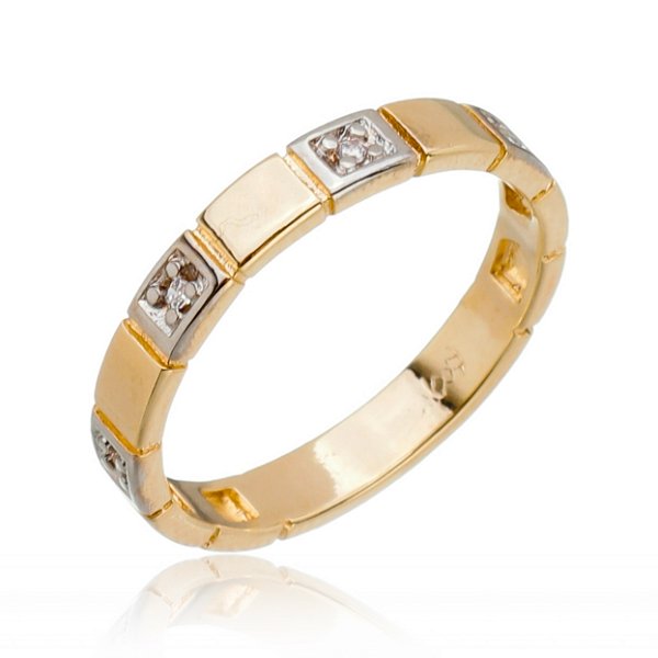 Anel detalhes quadrados folheado a ouro 18k