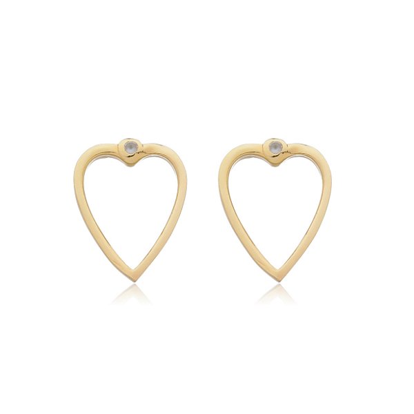 Brinco coração com zircônia folheado a ouro 18k