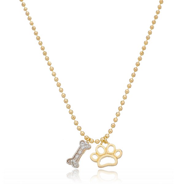 Gargantilha patinha e ossinho folheada a ouro 18k