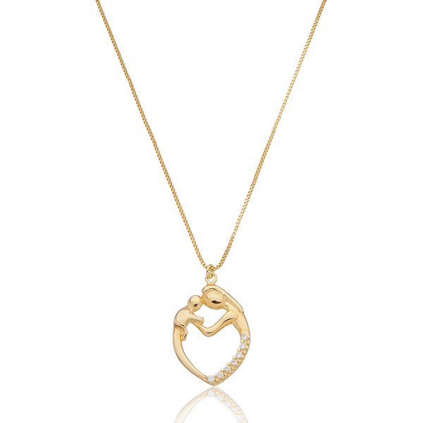 Gargantilha mãe e filho folheado a ouro 18k