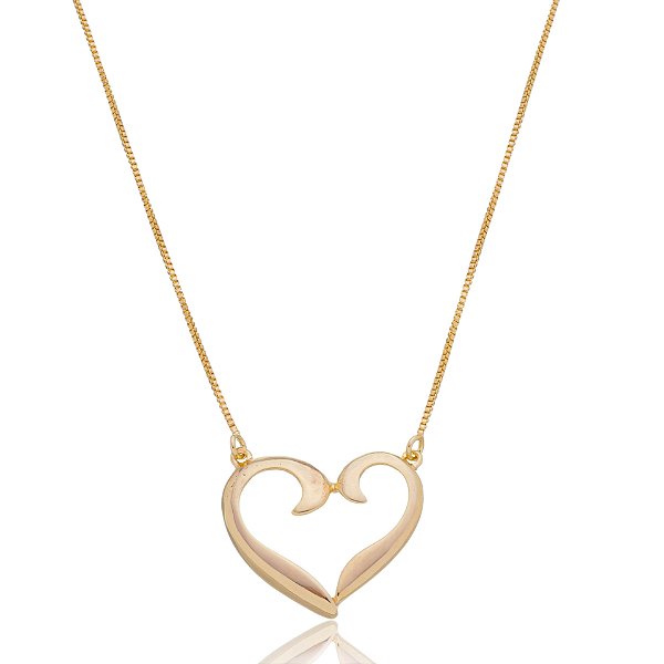 Gargantilha coração vazado folheado a ouro 18k