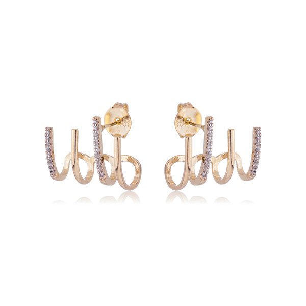 Brinco quatro com zircônias folheado a ouro 18k