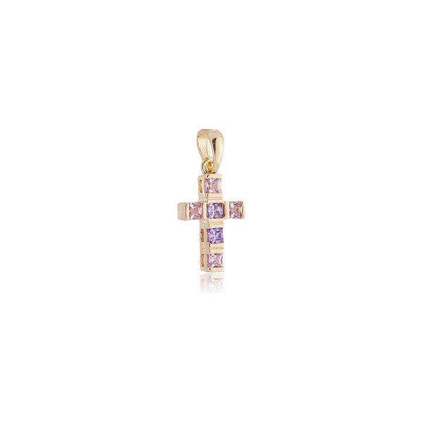 Pingente cruz com zircônias folheado a ouro 18k