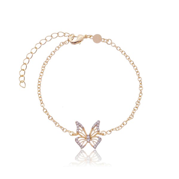 PULSEIRA BORBOLETA FOLHEADA OURO 18K 17cm