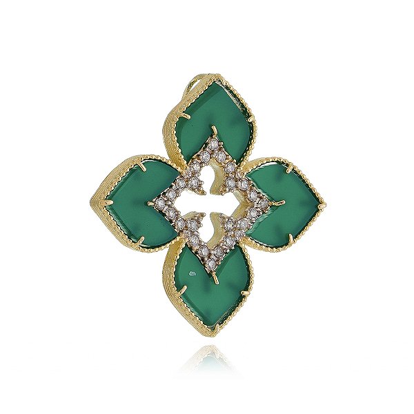 Pingente trevo cravejado folheado a ouro 18k